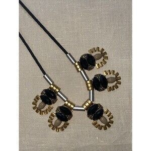 Vintage Signed J CREW Goldtone‎ Silver  Black Rhinestones 18" Necklace